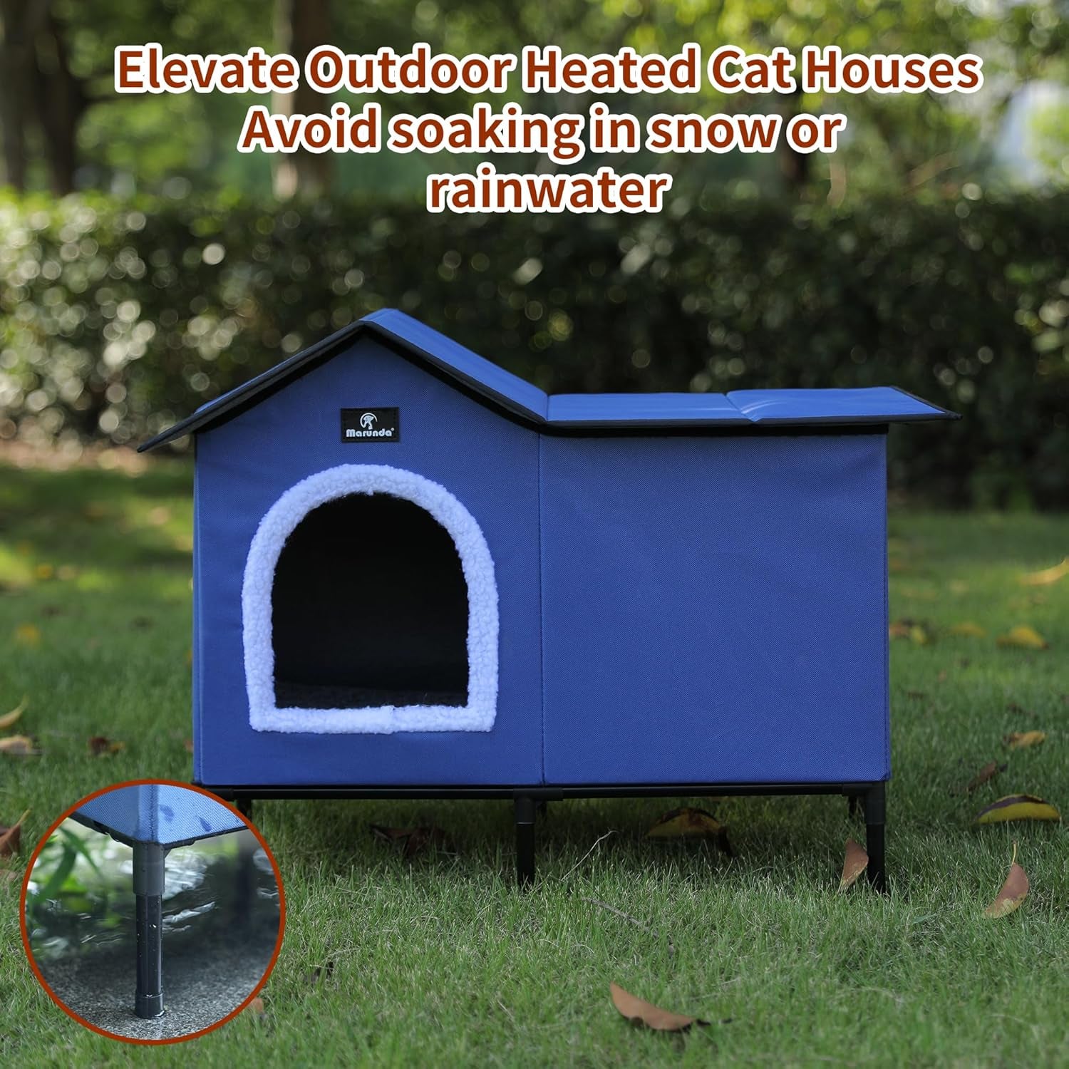 Heated Cat House for Winter: Cozy Shelter for Indoor and Outdoor Cats with Thermostatic Control - Dark Blue, Small