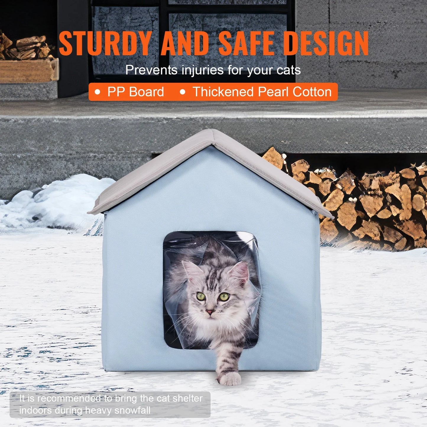 VEVOR Portable Heated Cat Shelter with Heating Pad - Compact Blue Design