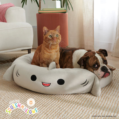 Snuggle Up in Style with the 24-Inch Gray Shark Ultra Soft Plush Pet Bed for Dogs and Cats