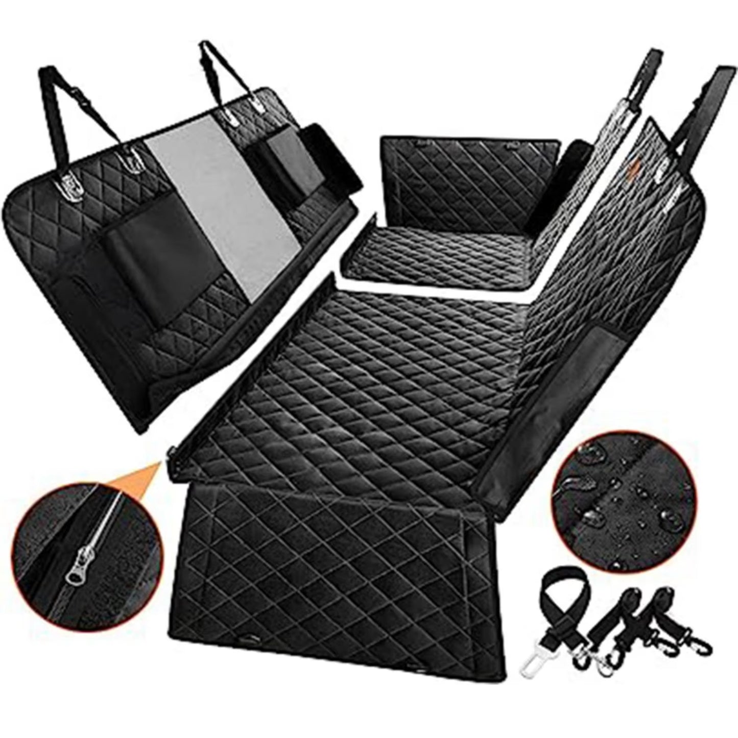 Enhanced 6-in-1 Waterproof Dog Car Seat Cover for Back Seat, Non-Slip Hammock Design for Cars, Trucks, and SUVs