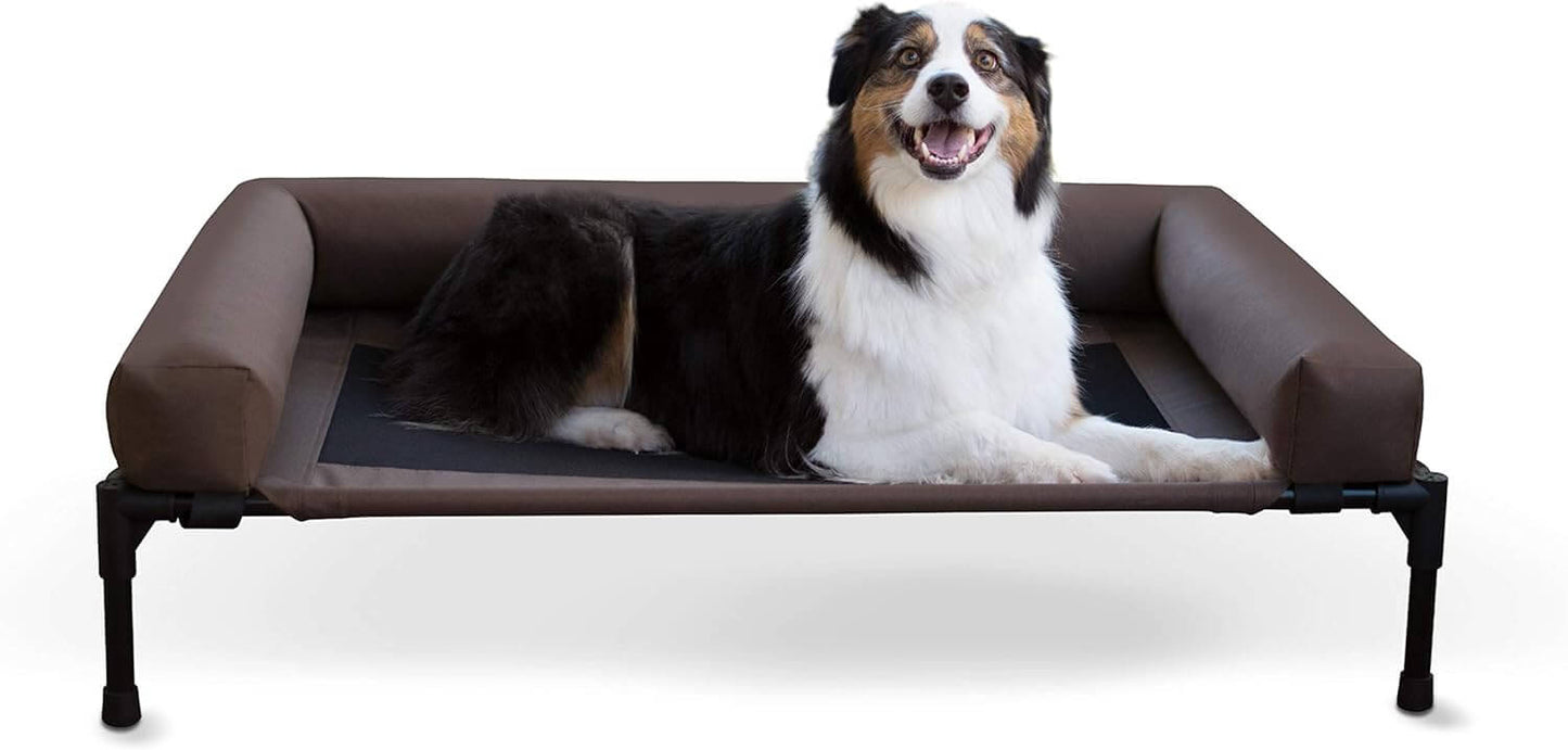 Premium Elevated Dog Bed with Removable Bolsters for Large Breeds - Chocolate/Black Mesh, 30 x 42 x 7 Inches