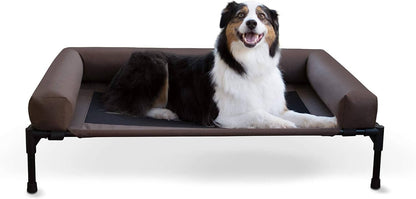 Premium Elevated Dog Bed with Removable Bolsters for Large Breeds - Chocolate/Black Mesh, 30 x 42 x 7 Inches