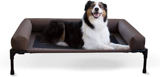 Premium Elevated Dog Bed with Removable Bolsters for Large Breeds - Chocolate/Black Mesh, 30 x 42 x 7 Inches