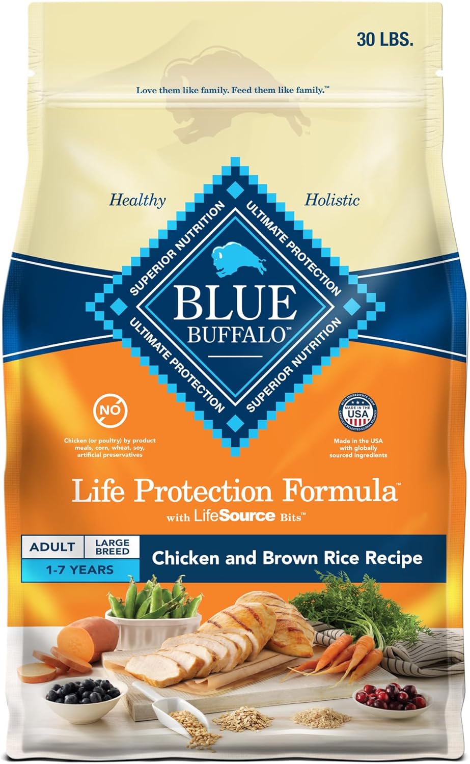 Premium Life Protection Formula for Large Breed Adult Dogs - Chicken & Brown Rice Dry Food, 30 lb Bag - Supports Joint Health and Lean Muscle Development with Natural Ingredients
