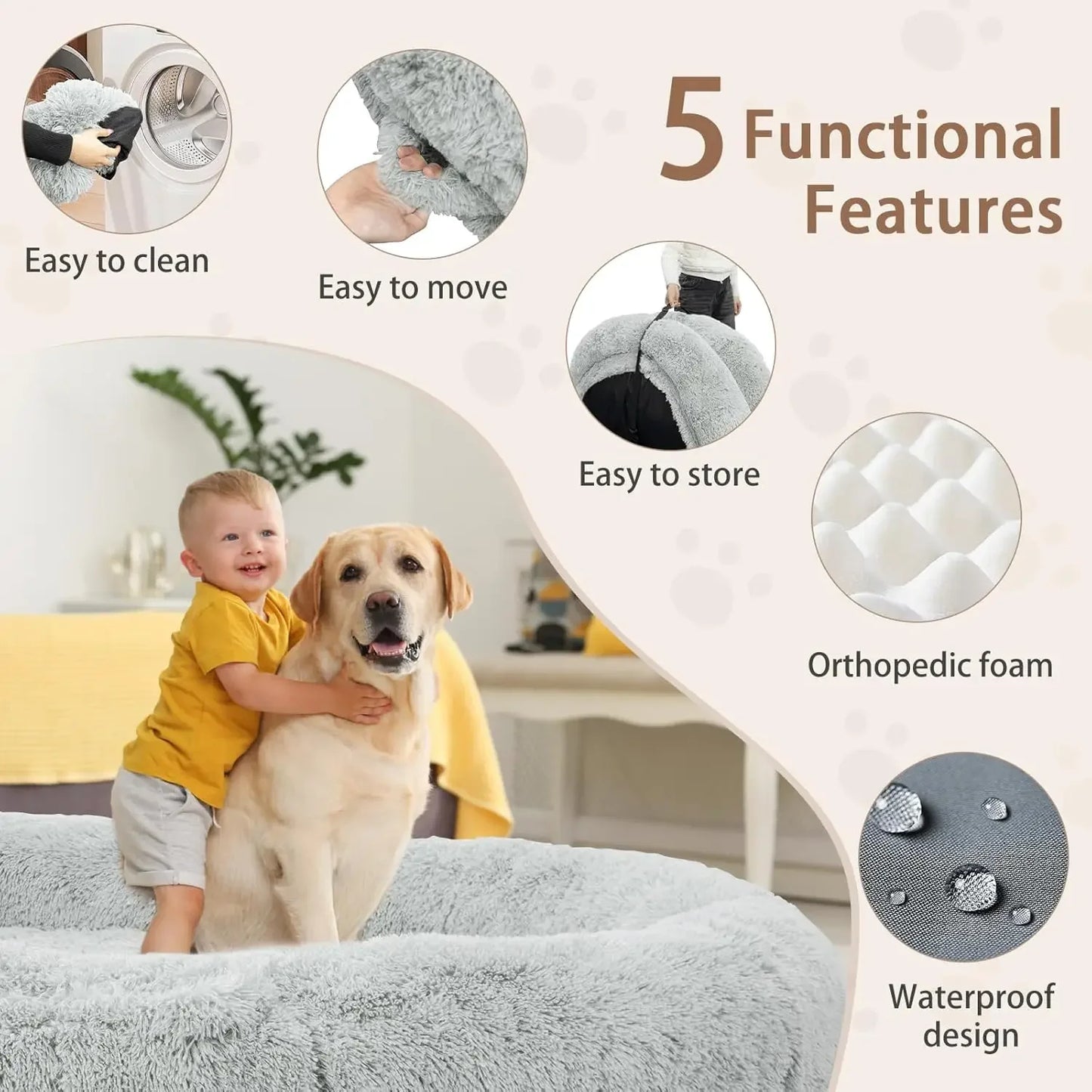 Oversized Human Dog Bed with Memory Foam - 71''x45''x12'' - Ideal for Adults and Large Pets - Washable and Waterproof with Plush Comfort Accessories
