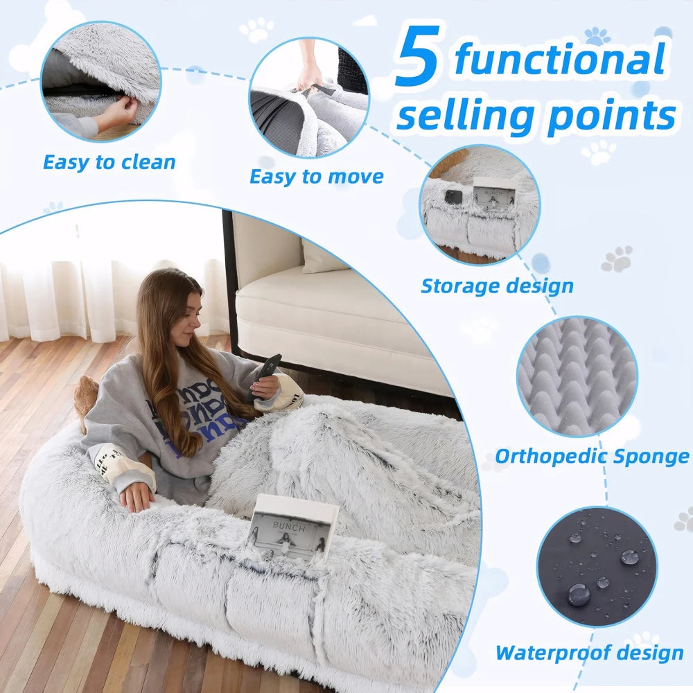 Luxurious Washable Faux Fur Orthopedic Dog Bed for Humans and Pets - Generously Sized at 71'' x 45'' x 14''