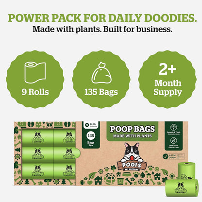 Pogi's Eco-Friendly Extra-Large Compostable Dog Waste Bags – Durable, Leak-Proof, Plant-Based – 135 Count for Sustainable Pet Waste Management