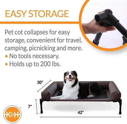 Premium Elevated Dog Bed with Removable Bolsters for Large Breeds - Chocolate/Black Mesh, 30 x 42 x 7 Inches