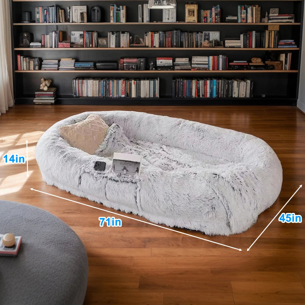 Luxurious Washable Faux Fur Orthopedic Dog Bed for Humans and Pets - Generously Sized at 71'' x 45'' x 14''