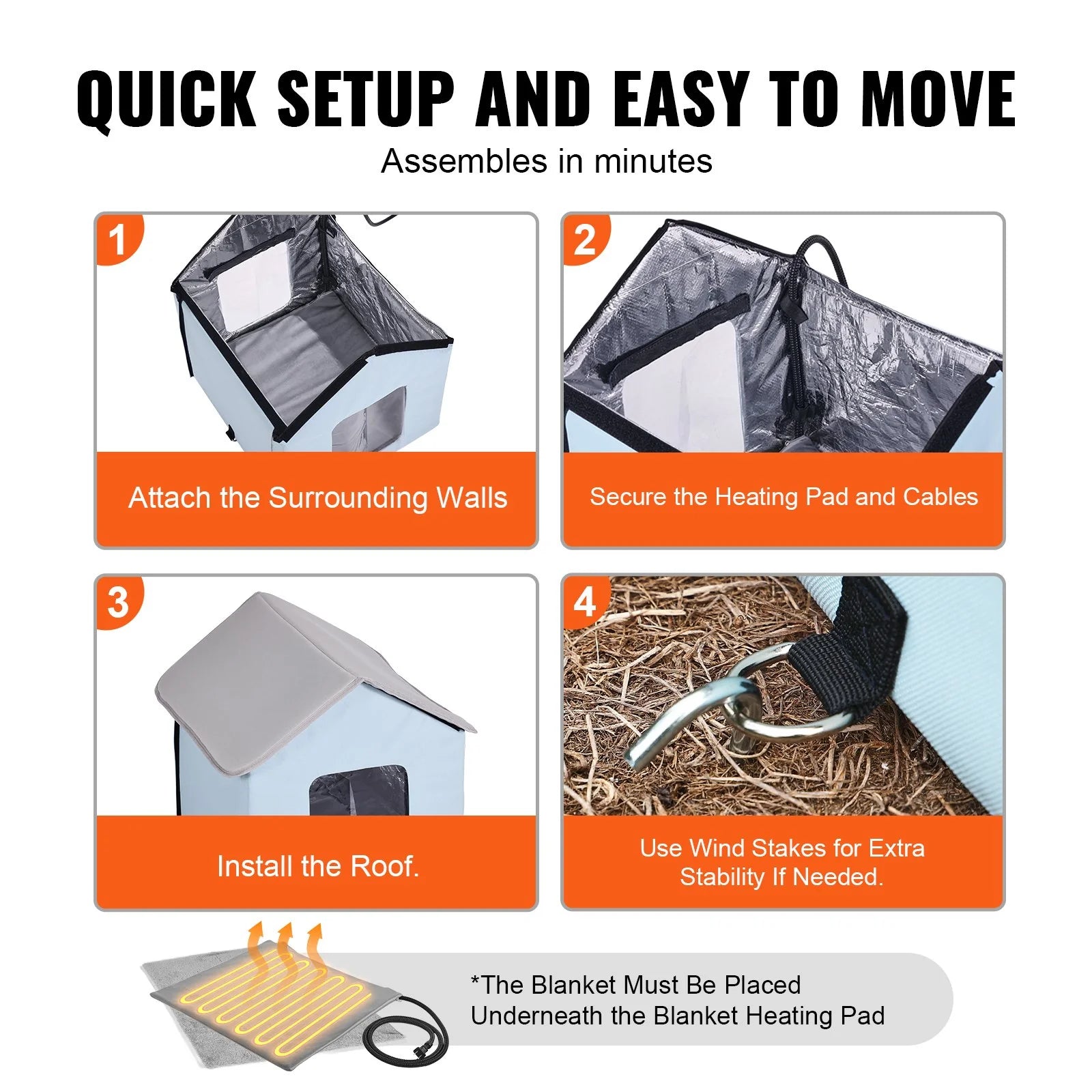 VEVOR Portable Heated Cat Shelter with Heating Pad - Compact Blue Design
