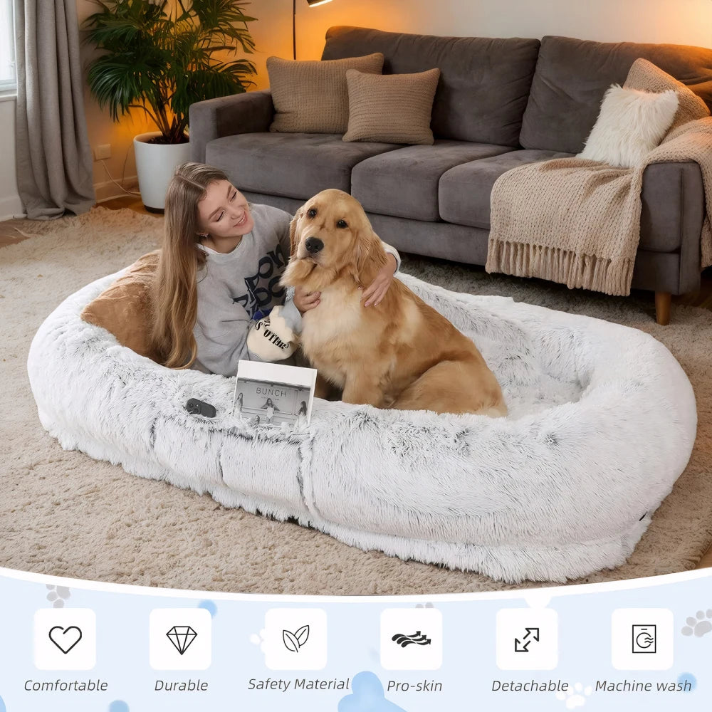 Luxurious Washable Faux Fur Orthopedic Dog Bed for Humans and Pets - Generously Sized at 71'' x 45'' x 14''