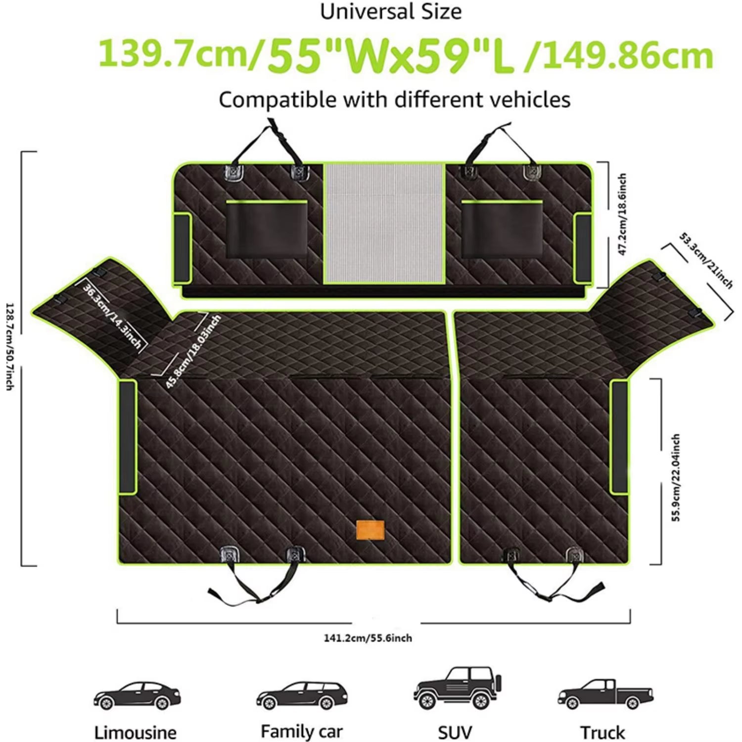 Enhanced 6-in-1 Waterproof Dog Car Seat Cover for Back Seat, Non-Slip Hammock Design for Cars, Trucks, and SUVs