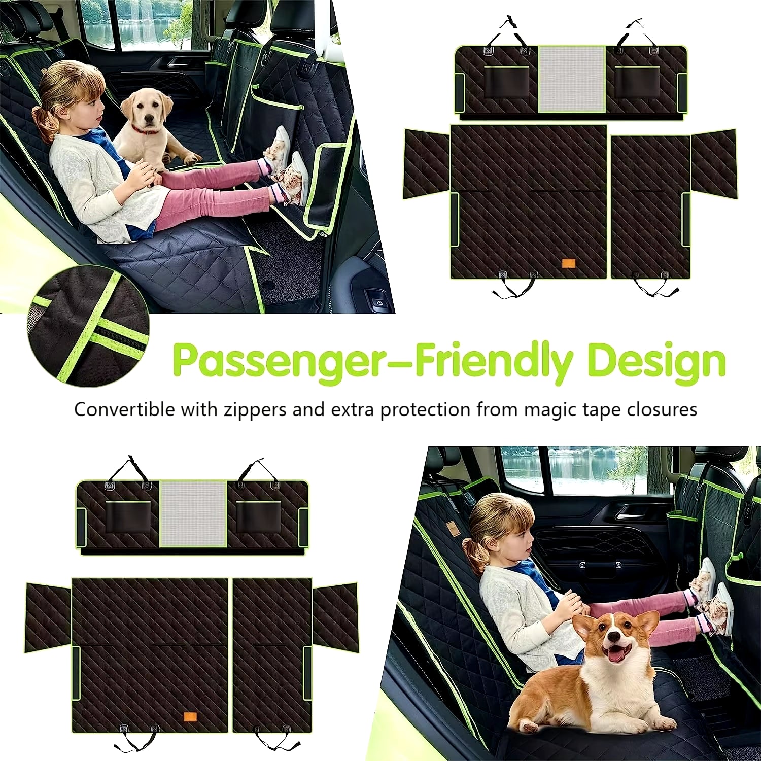 Enhanced 6-in-1 Waterproof Dog Car Seat Cover for Back Seat, Non-Slip Hammock Design for Cars, Trucks, and SUVs