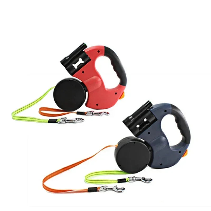 LED Automatic Retractable Dog Leash with Dual Heads and Integrated Storage Box - The Ultimate Solution for Walking Multiple Dogs