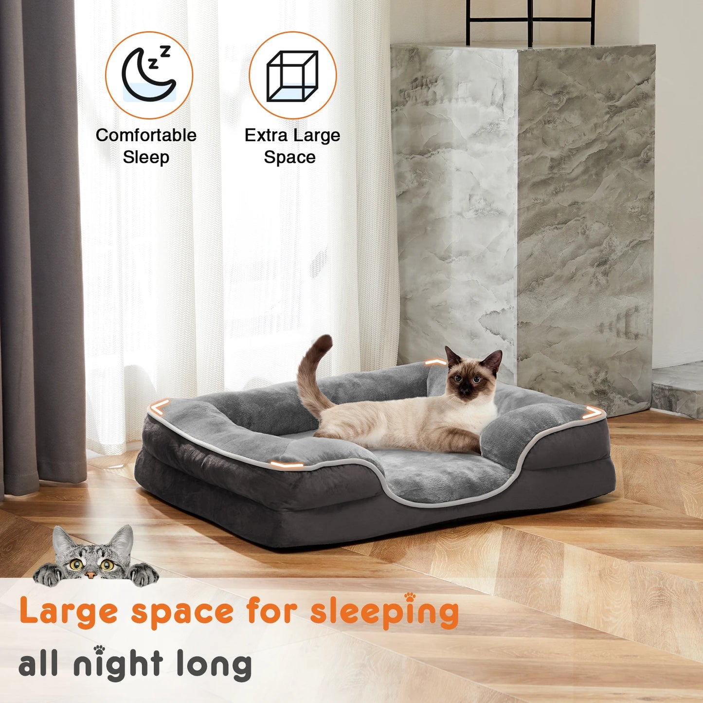 Premium Orthopedic Memory Foam Pet Bed for Small Dogs and Cats with Washable Cover, Non-Slip Base, and Waterproof Protection