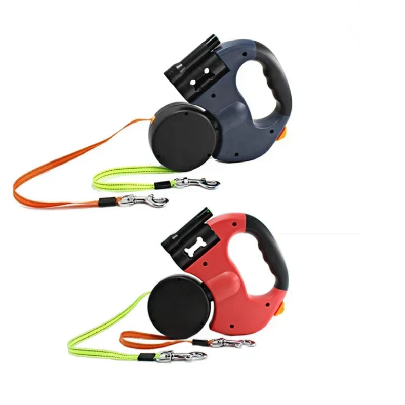 LED Automatic Retractable Dog Leash with Dual Heads and Integrated Storage Box - The Ultimate Solution for Walking Multiple Dogs