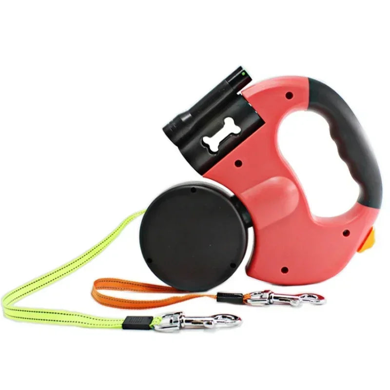 LED Automatic Retractable Dog Leash with Dual Heads and Integrated Storage Box - The Ultimate Solution for Walking Multiple Dogs