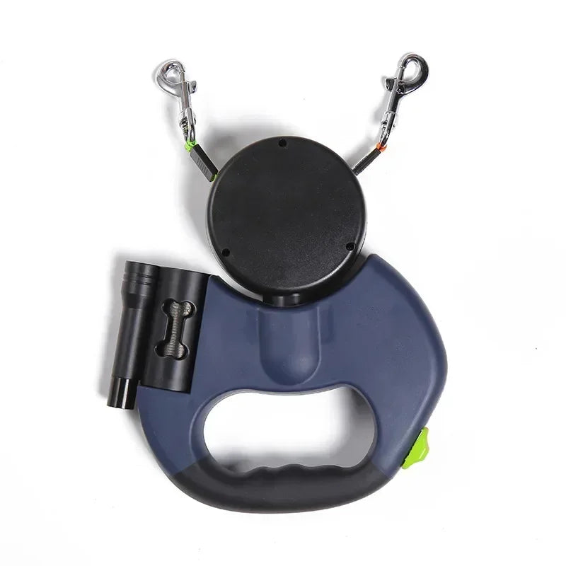 LED Automatic Retractable Dog Leash with Dual Heads and Integrated Storage Box - The Ultimate Solution for Walking Multiple Dogs