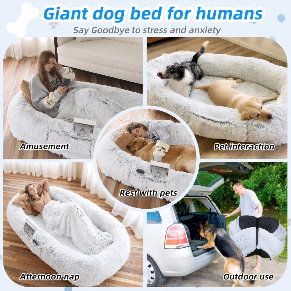 Luxurious Washable Faux Fur Orthopedic Dog Bed for Humans and Pets - Generously Sized at 71'' x 45'' x 14''