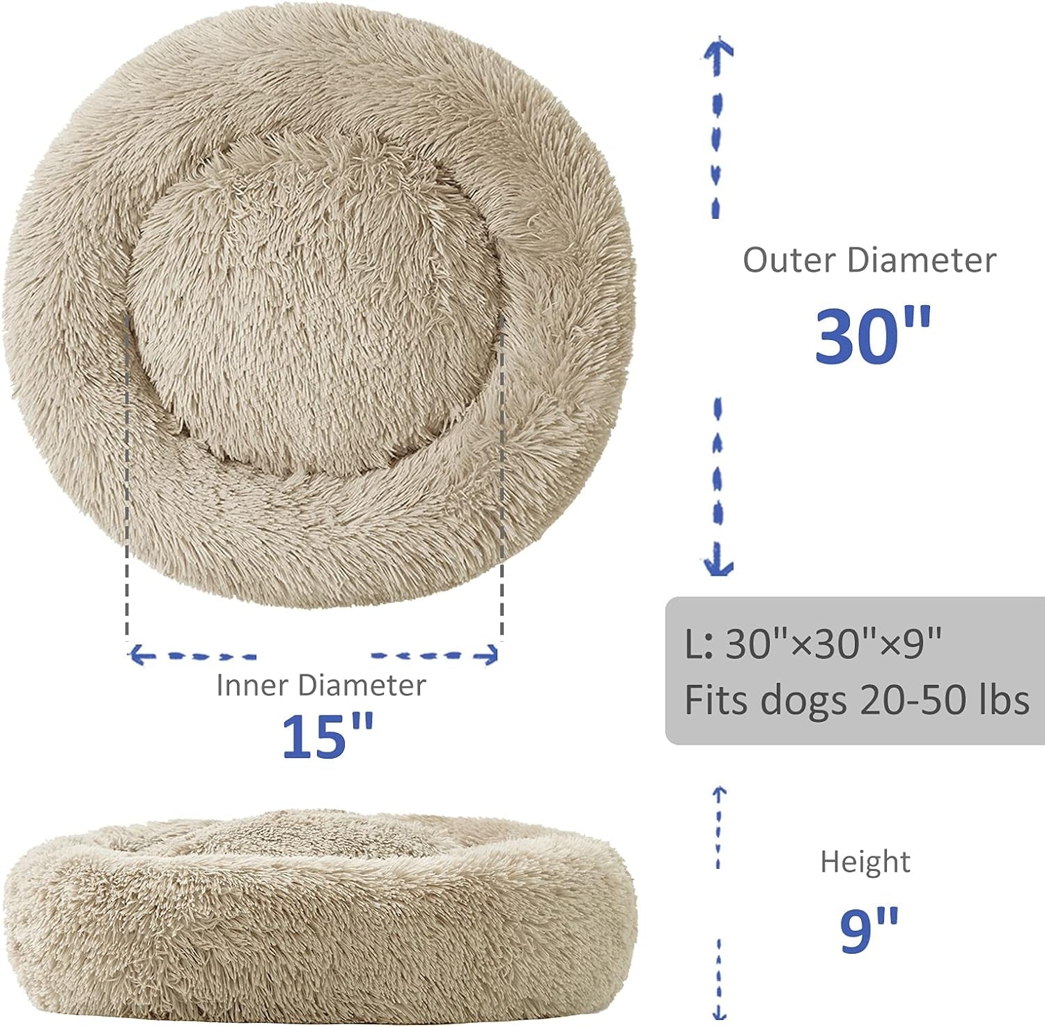 Luxurious Washable Round Dog Bed - Comfy Calming Cuddler for Medium Dogs