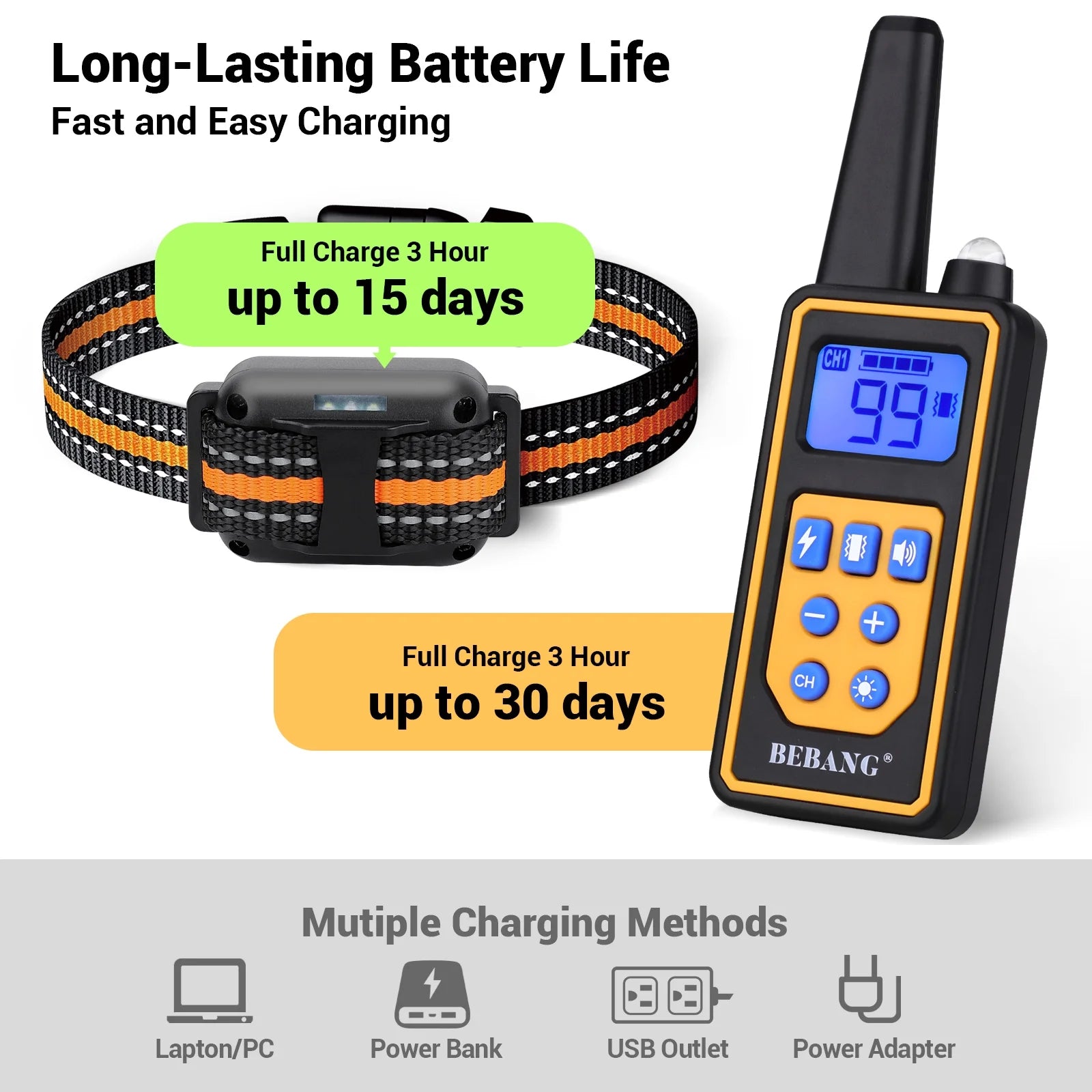 2600FT Remote Dog Training Collar - Waterproof, Rechargeable, and Versatile Training Modes for Dogs of All Sizes