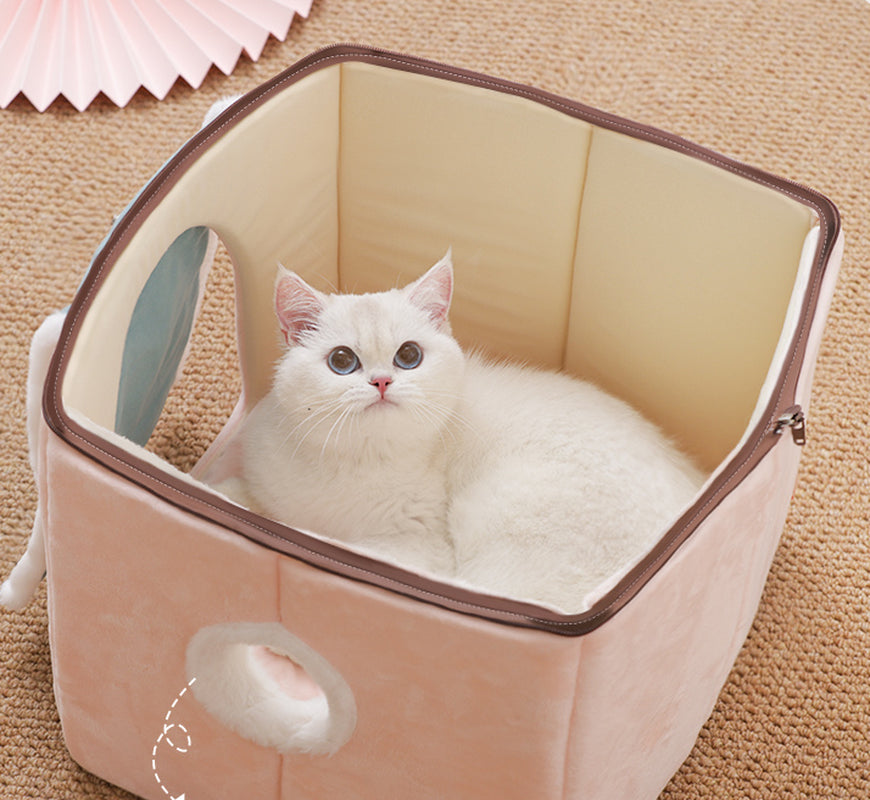 Removable and Washable Enclosed Cat House Villa for Pets