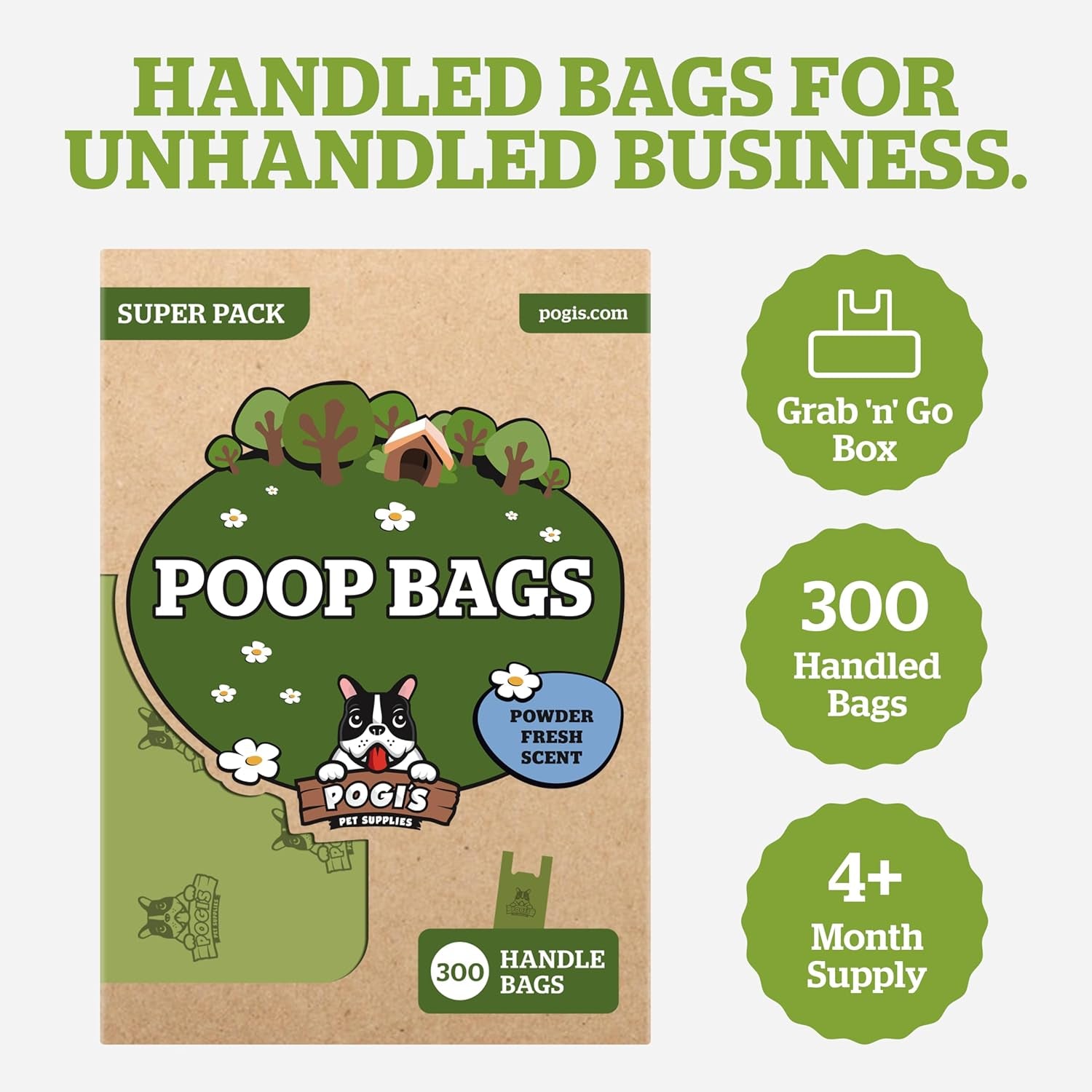 Pogi's Premium Extra-Thick Leak-Proof Dog Waste Bags with Handles - 300 Count of Fresh Scented Convenience