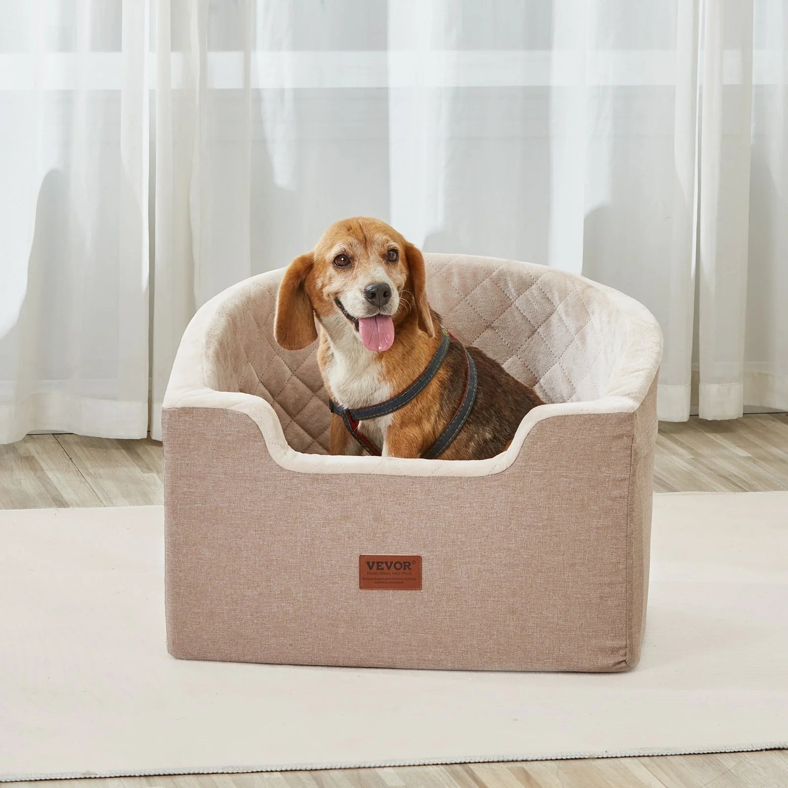 VEVOR Pet Car Seat Booster for Small to Medium Dogs (up to 55 lbs) - Brown