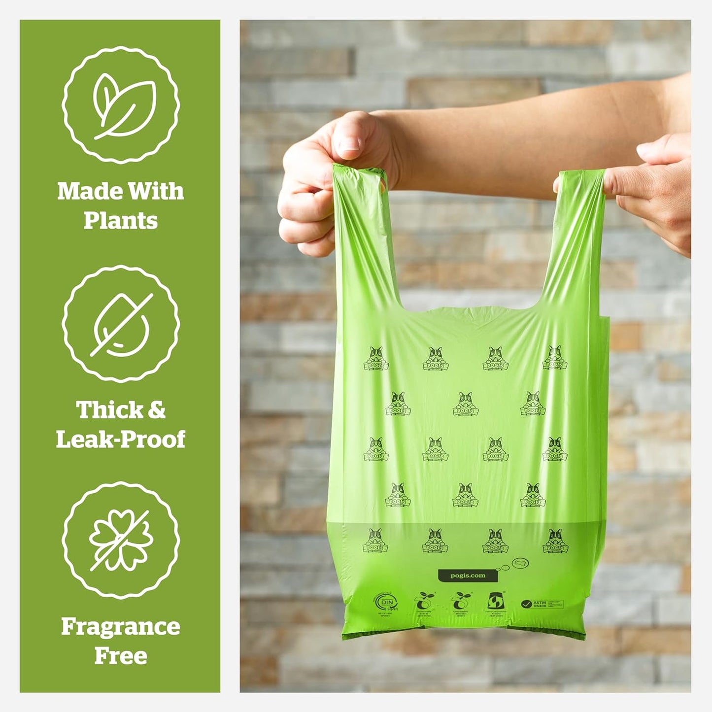 Pogi's Eco-Friendly Compostable Dog Waste Bags with Convenient Tie Handles – Leak-Proof, Extra-Large, Plant-Based (120 Count, Single Roll)