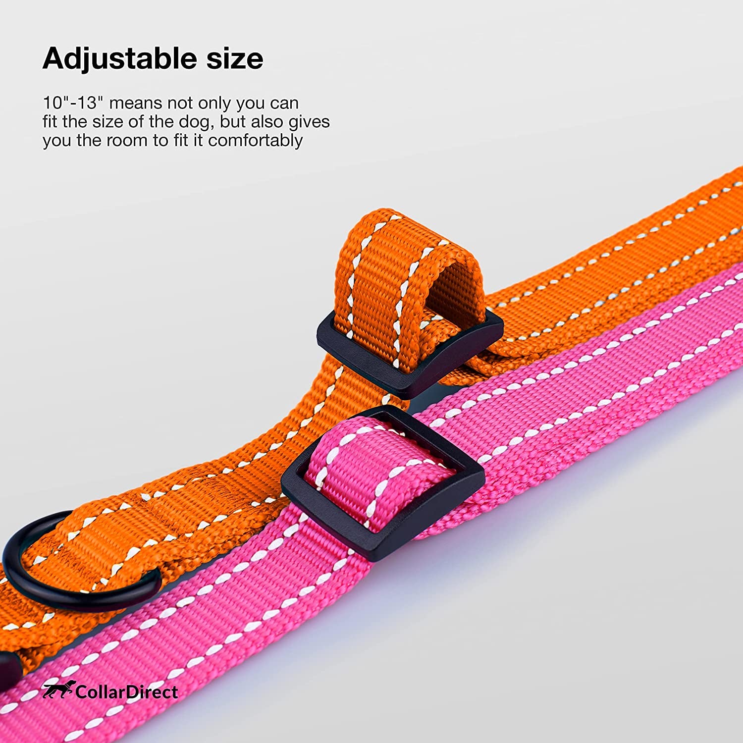 Reflective Nylon Dog Collar with Quick Release Buckle - Ideal for Active Dogs of All Sizes (10-13 Inch, Vibrant Orange)