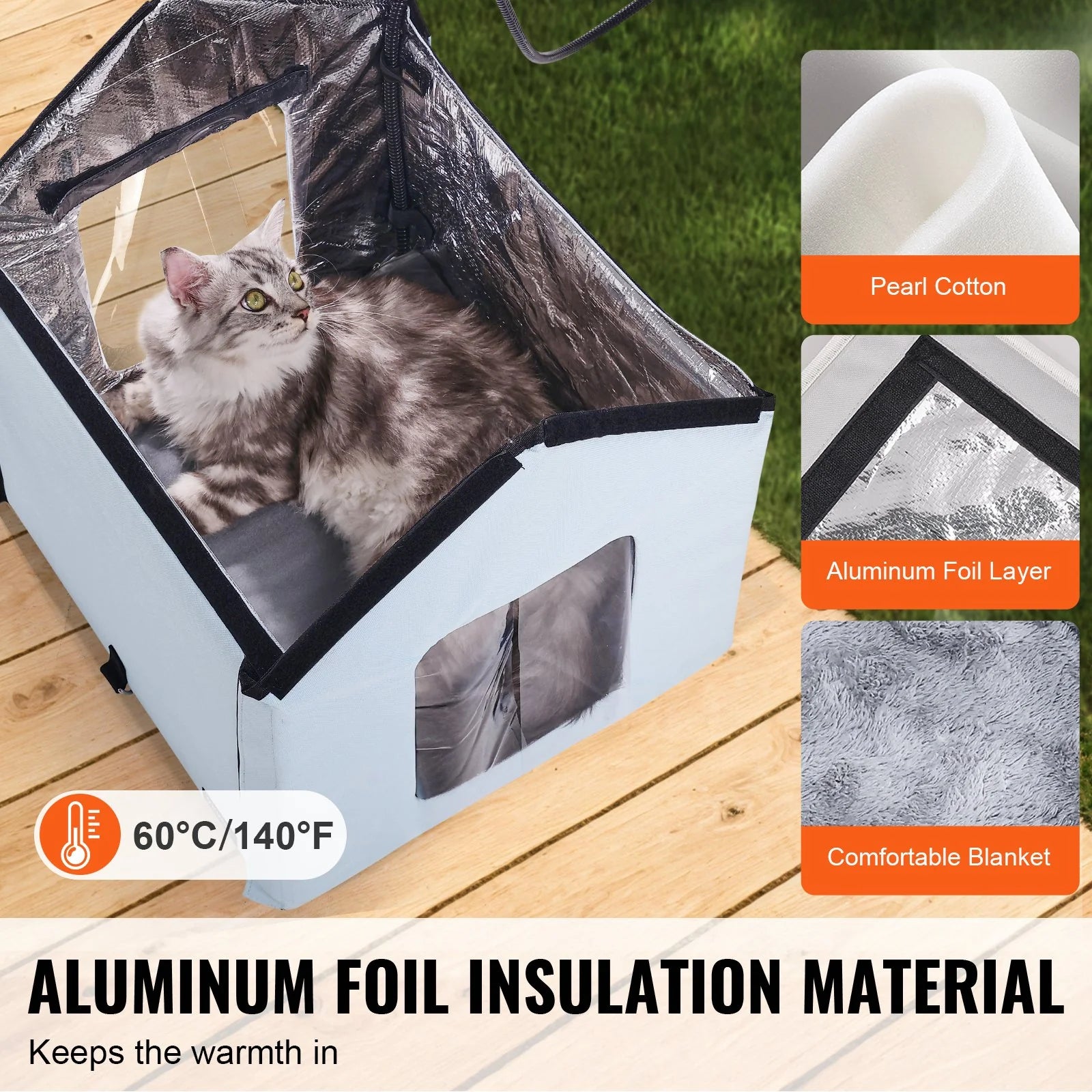 VEVOR Portable Heated Cat Shelter with Heating Pad - Compact Blue Design