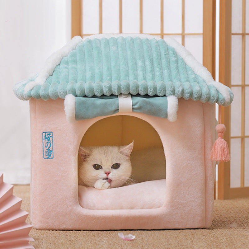Removable and Washable Enclosed Cat House Villa for Pets