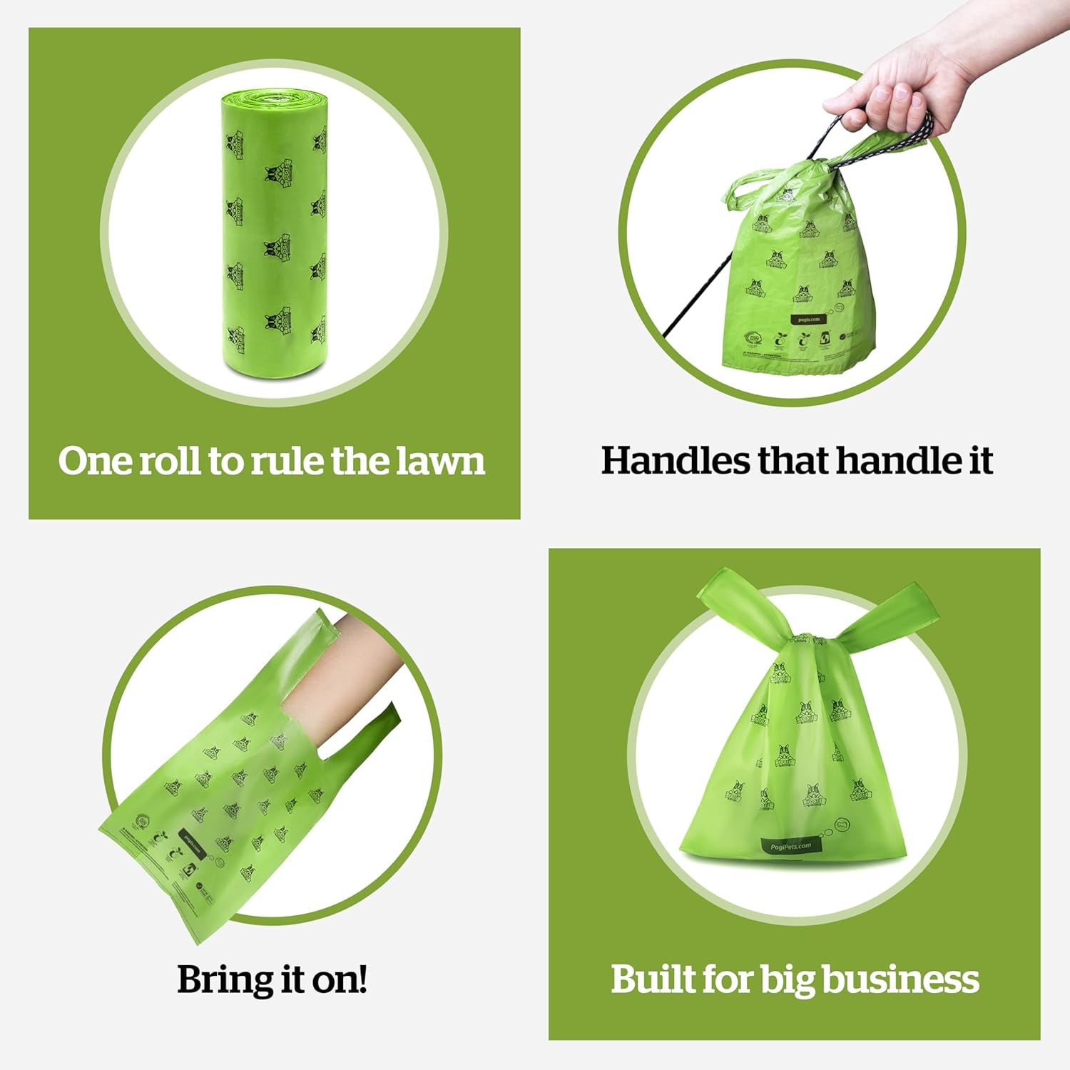 Pogi's Eco-Friendly Compostable Dog Waste Bags with Convenient Tie Handles – Leak-Proof, Extra-Large, Plant-Based (120 Count, Single Roll)