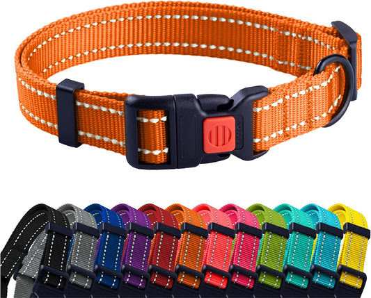 Reflective Nylon Dog Collar with Quick Release Buckle - Ideal for Active Dogs of All Sizes (10-13 Inch, Vibrant Orange)