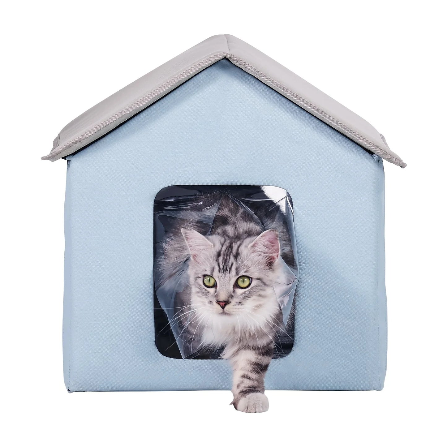 VEVOR Portable Heated Cat Shelter with Heating Pad - Compact Blue Design