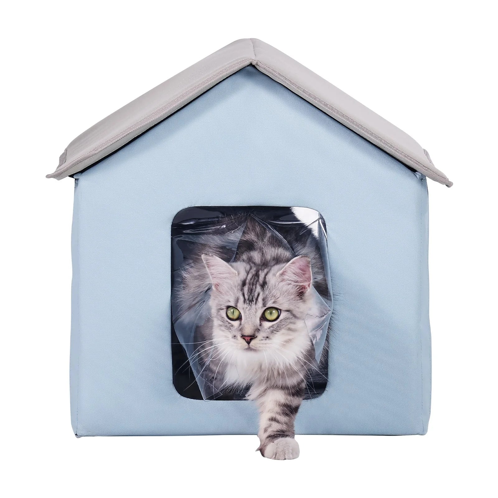 VEVOR Portable Heated Cat Shelter with Heating Pad - Compact Blue Design