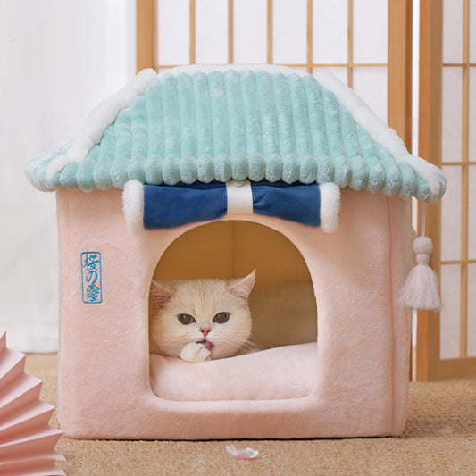 Removable and Washable Enclosed Cat House Villa for Pets