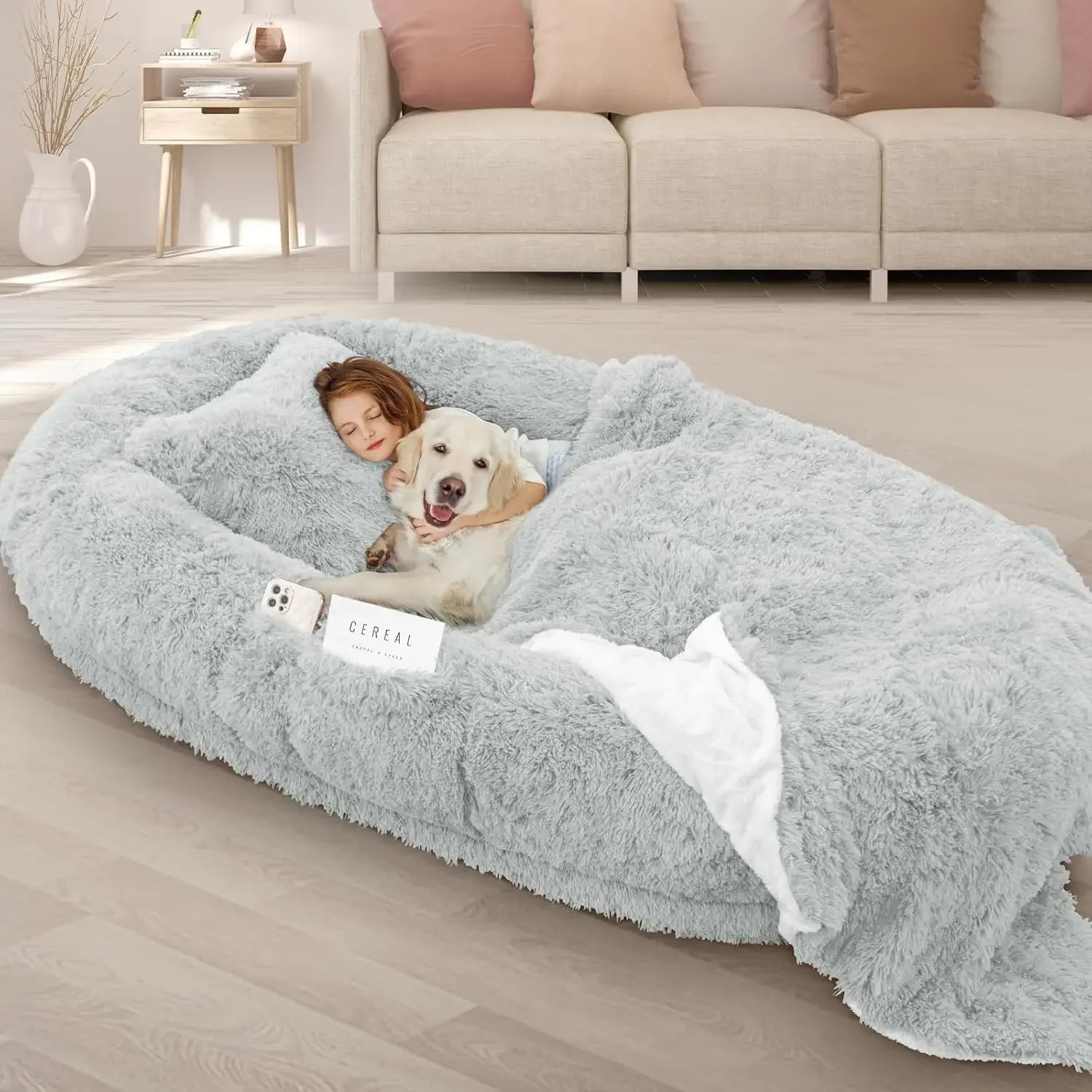 Oversized Human Dog Bed with Memory Foam - 71''x45''x12'' - Ideal for Adults and Large Pets - Washable and Waterproof with Plush Comfort Accessories