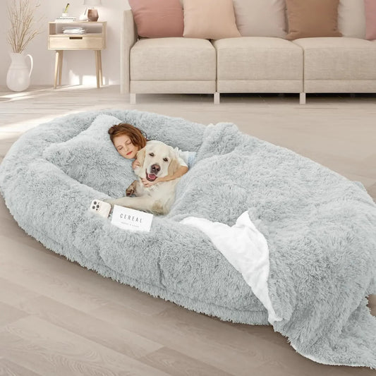 Oversized Human Dog Bed with Memory Foam - 71''x45''x12'' - Ideal for Adults and Large Pets - Washable and Waterproof with Plush Comfort Accessories