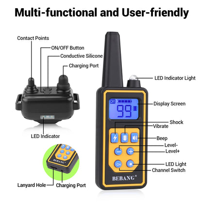 2600FT Remote Dog Training Collar - Waterproof, Rechargeable, and Versatile Training Modes for Dogs of All Sizes