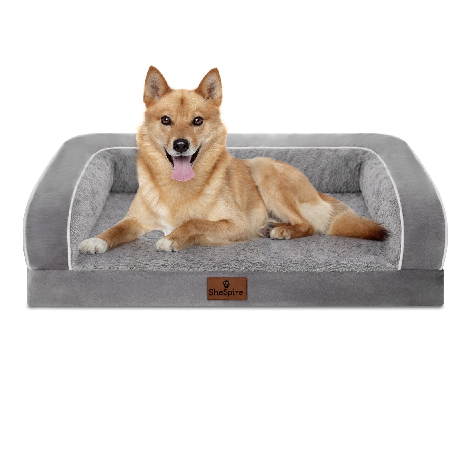 Elevate Your Pet's Comfort with the Gray Orthopedic Memory Foam Bolster Dog Bed - Perfect for Large Dogs