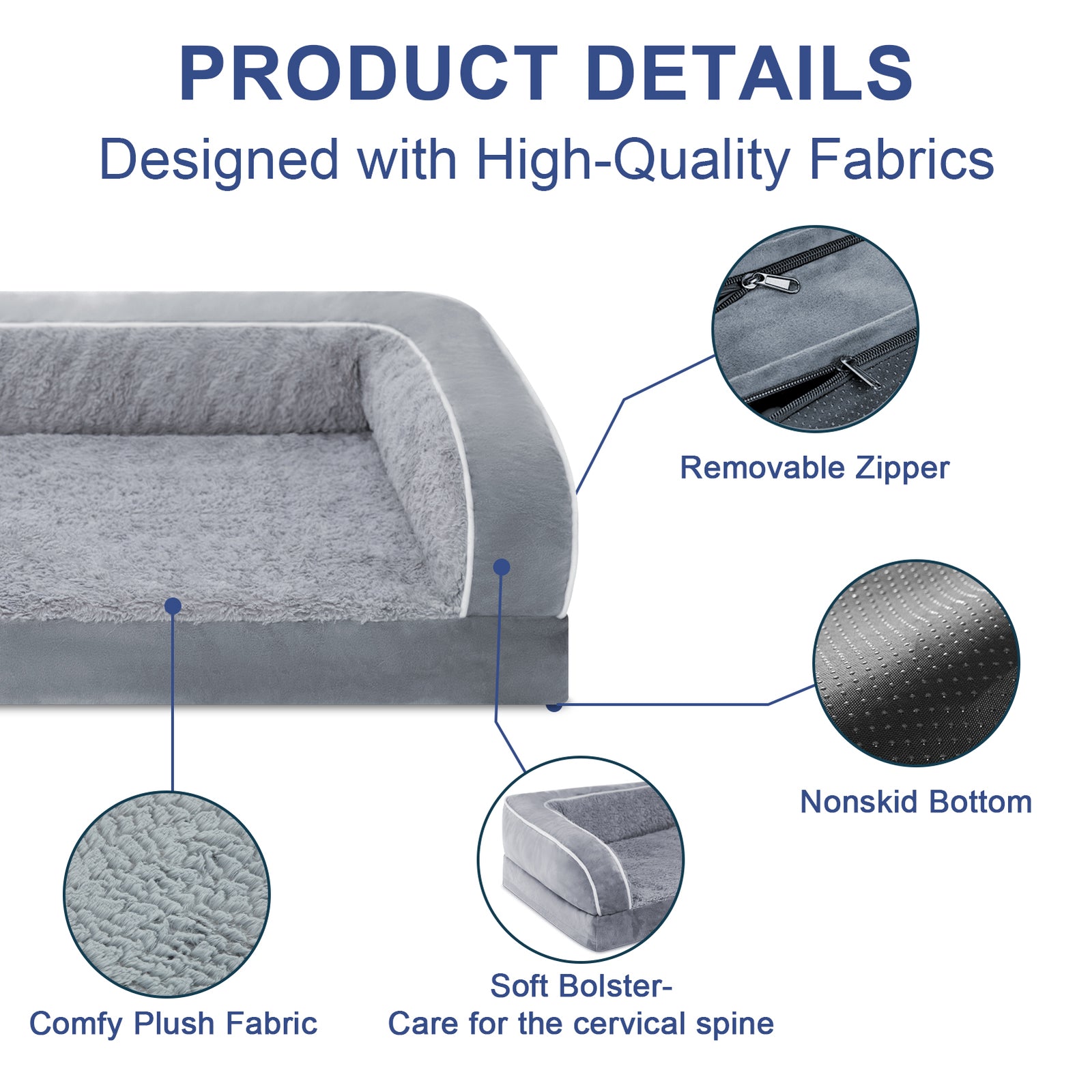 Elevate Your Pet's Comfort with the Gray Orthopedic Memory Foam Bolster Dog Bed - Perfect for Large Dogs